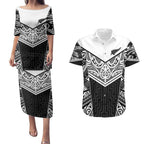 New Zealand Black Fern Custom Couples Matching Puletasi and Hawaiian Shirt Maori Tukutuku Black-white Motif