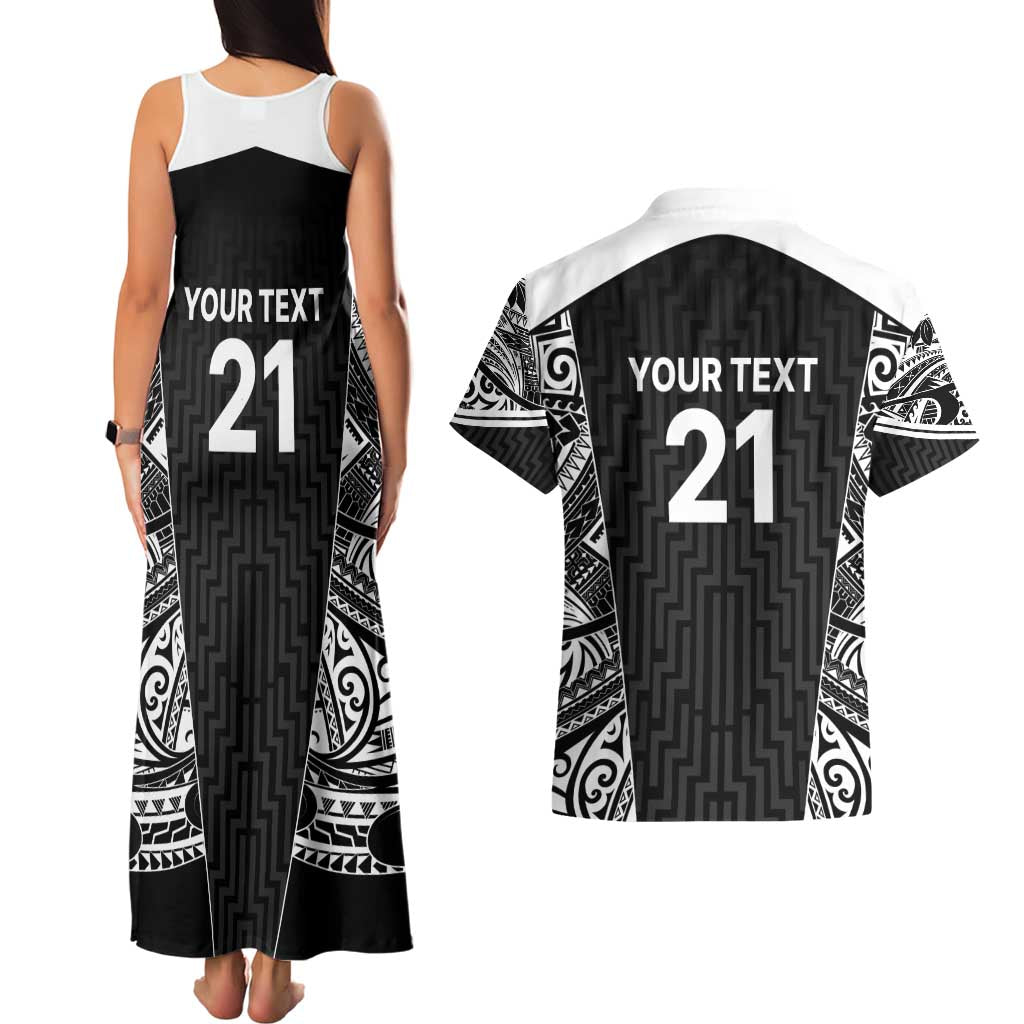 New Zealand Black Fern Custom Couples Matching Tank Maxi Dress and Hawaiian Shirt Maori Tukutuku Black-white Motif