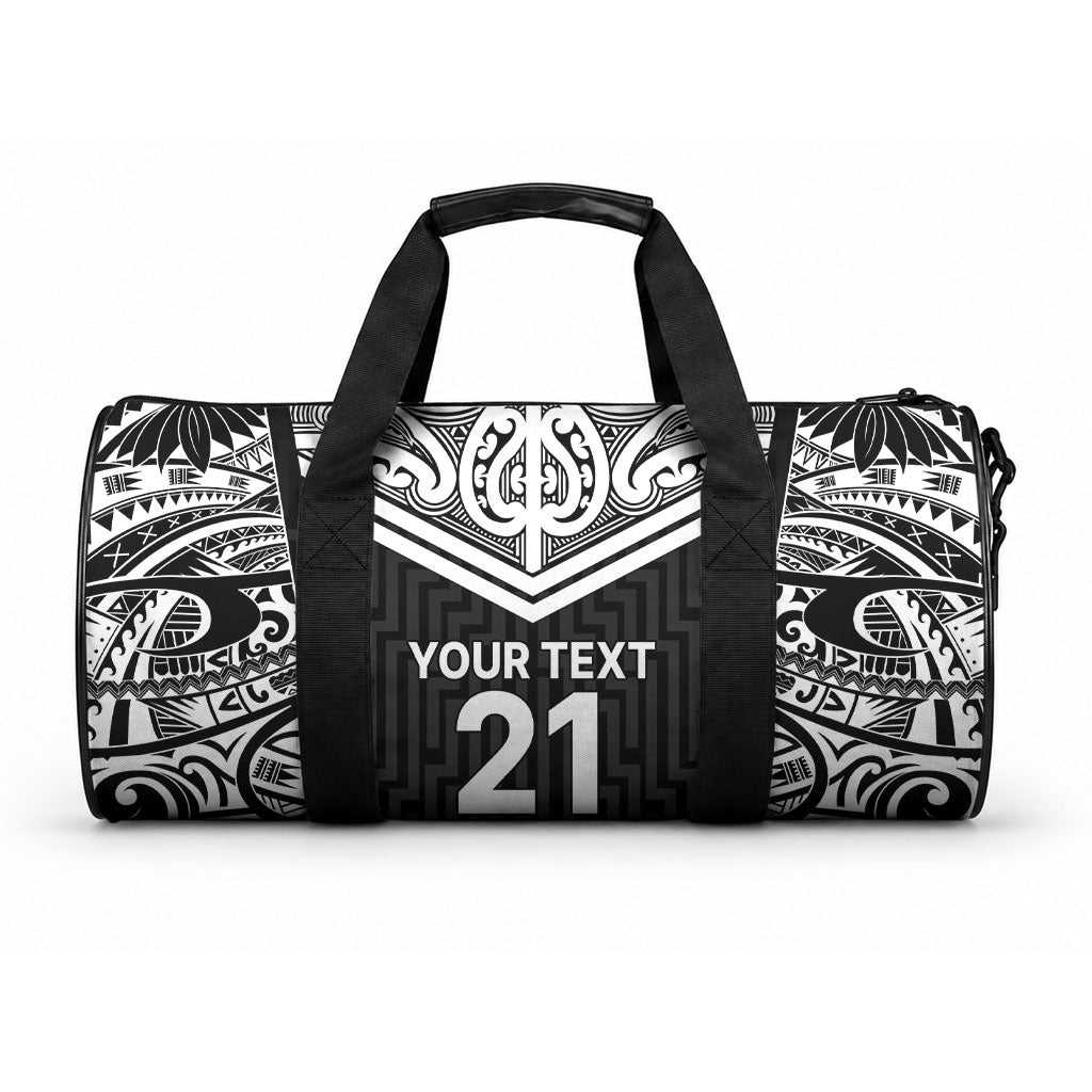 New Zealand Black Fern Custom Duffle Bag Maori Tukutuku Black-white Motif