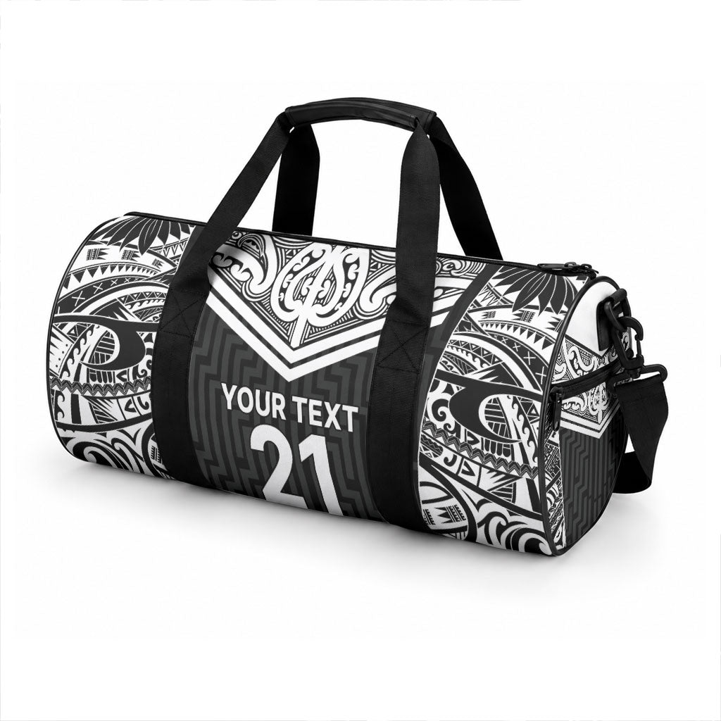 New Zealand Black Fern Custom Duffle Bag Maori Tukutuku Black-white Motif