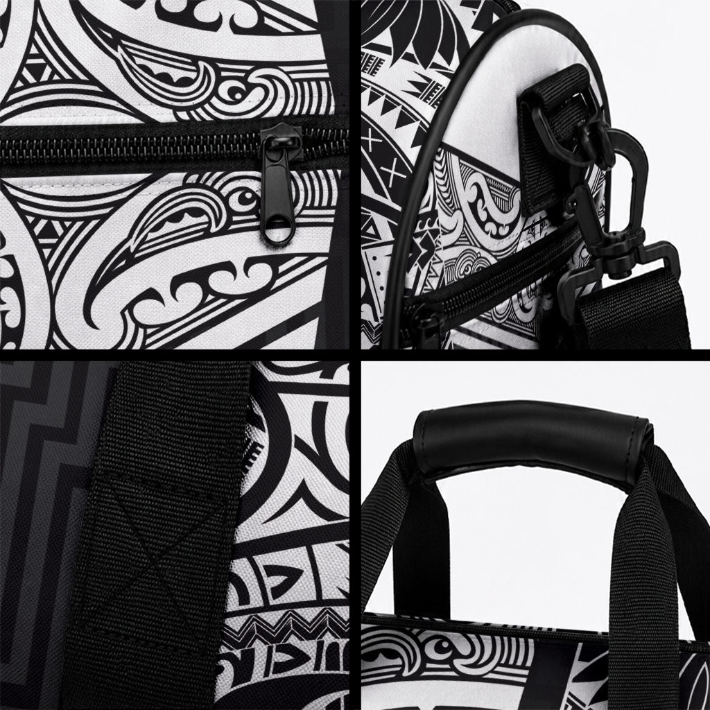 New Zealand Black Fern Custom Duffle Bag Maori Tukutuku Black-white Motif