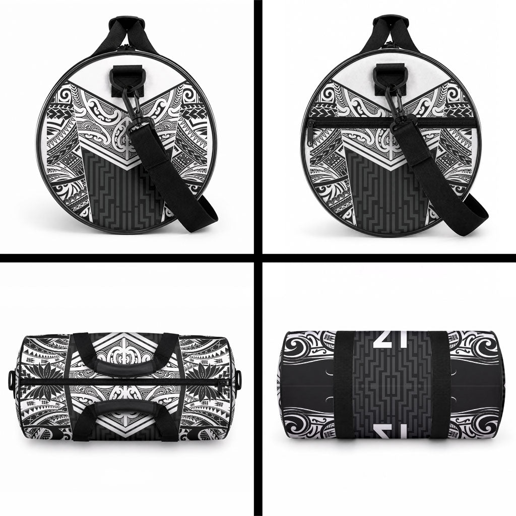 New Zealand Black Fern Custom Duffle Bag Maori Tukutuku Black-white Motif