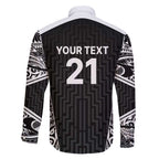 New Zealand Black Fern Custom Family Matching Long Sleeve Bodycon Dress and Hawaiian Shirt Maori Tukutuku Black-white Motif