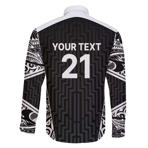 New Zealand Black Fern Custom Family Matching Long Sleeve Bodycon Dress and Hawaiian Shirt Maori Tukutuku Black-white Motif