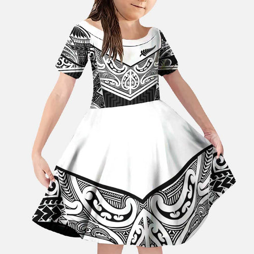 New Zealand Black Fern Custom Family Matching Mermaid Dress and Hawaiian Shirt Maori Tukutuku Black-white Motif