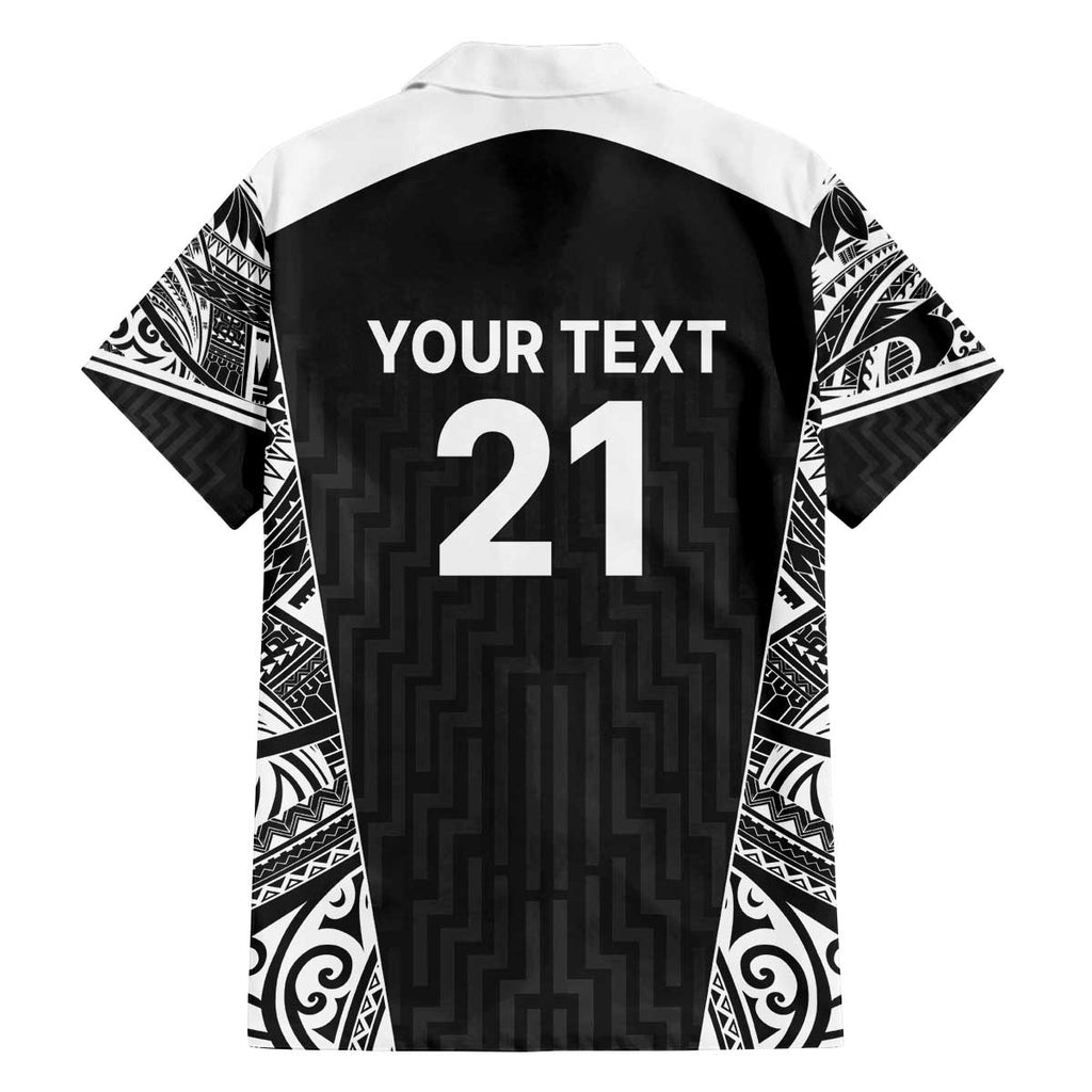New Zealand Black Fern Custom Family Matching Off The Shoulder Long Sleeve Dress and Hawaiian Shirt Maori Tukutuku Black-white Motif