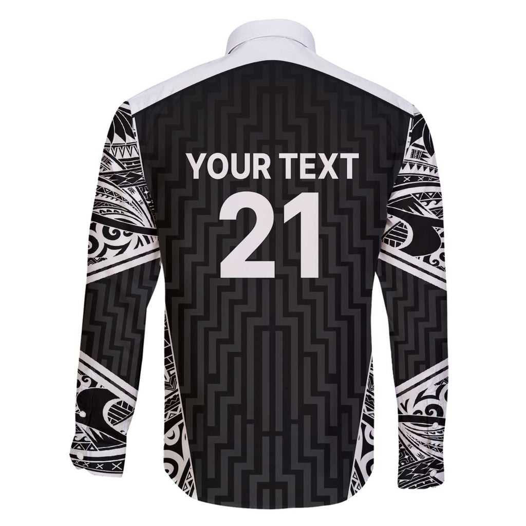 New Zealand Black Fern Custom Family Matching Off The Shoulder Long Sleeve Dress and Hawaiian Shirt Maori Tukutuku Black-white Motif