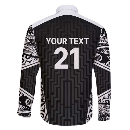 New Zealand Black Fern Custom Family Matching Off The Shoulder Long Sleeve Dress and Hawaiian Shirt Maori Tukutuku Black-white Motif