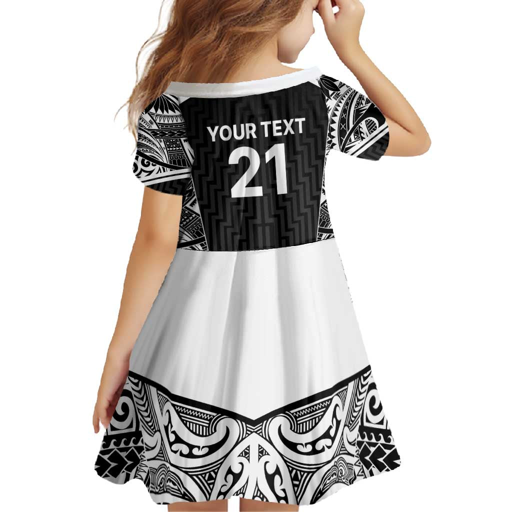 New Zealand Black Fern Custom Family Matching Off Shoulder Maxi Dress and Hawaiian Shirt Maori Tukutuku Black-white Motif