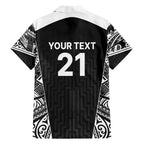 New Zealand Black Fern Custom Family Matching Off Shoulder Maxi Dress and Hawaiian Shirt Maori Tukutuku Black-white Motif