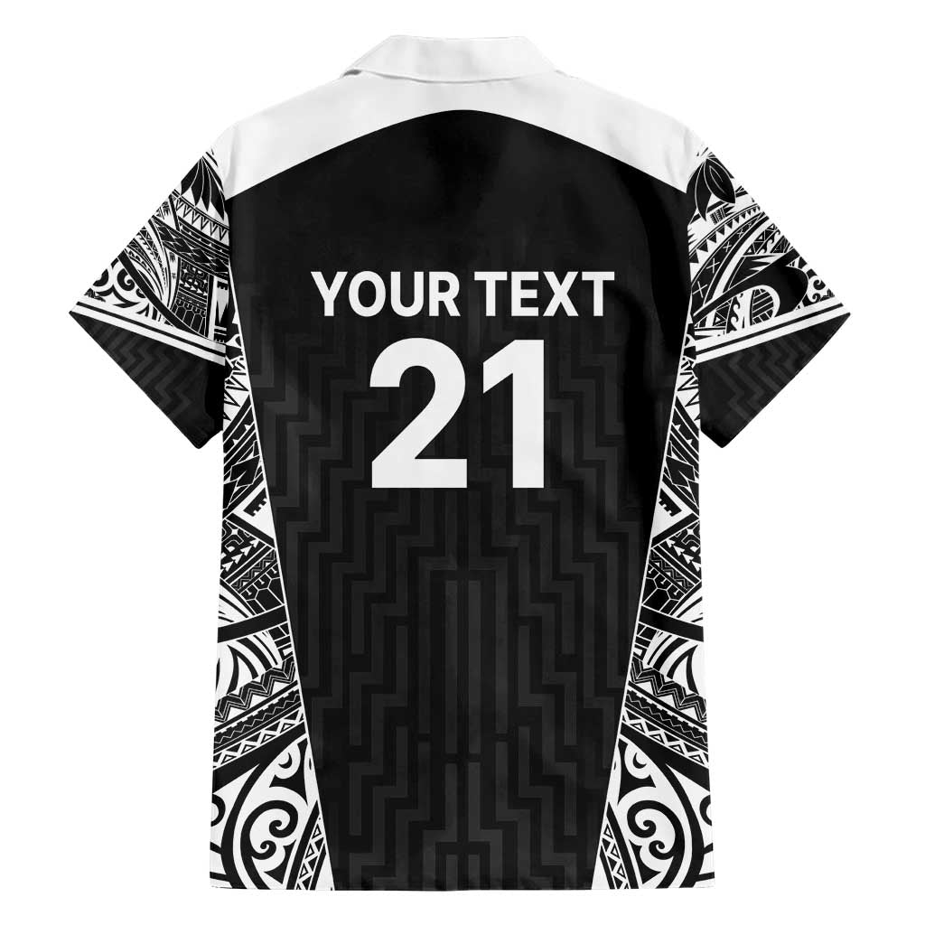 New Zealand Black Fern Custom Family Matching Short Sleeve Bodycon Dress and Hawaiian Shirt Maori Tukutuku Black-white Motif
