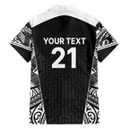 New Zealand Black Fern Custom Family Matching Short Sleeve Bodycon Dress and Hawaiian Shirt Maori Tukutuku Black-white Motif