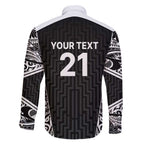 New Zealand Black Fern Custom Family Matching Short Sleeve Bodycon Dress and Hawaiian Shirt Maori Tukutuku Black-white Motif