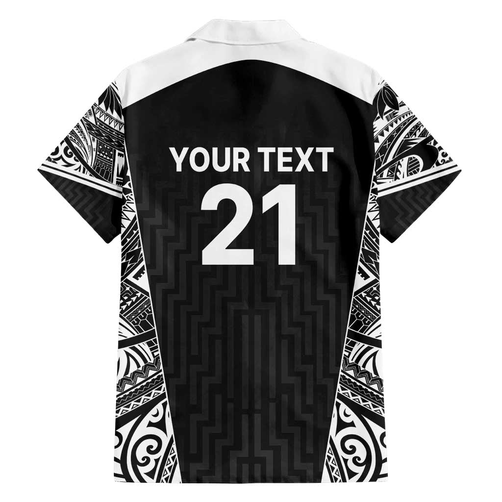 New Zealand Black Fern Custom Family Matching Tank Maxi Dress and Hawaiian Shirt Maori Tukutuku Black-white Motif