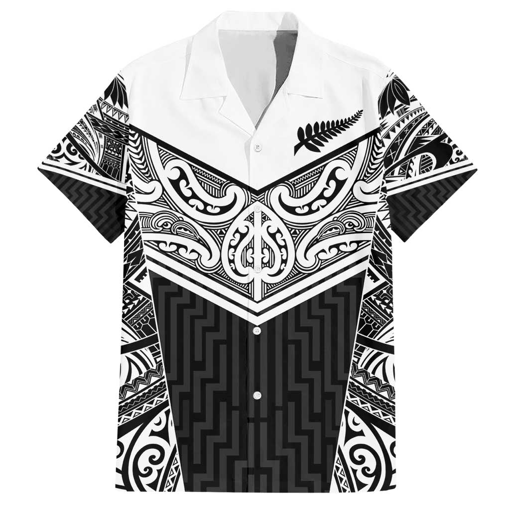 New Zealand Black Fern Custom Hawaiian Shirt Maori Tukutuku Black-white Motif