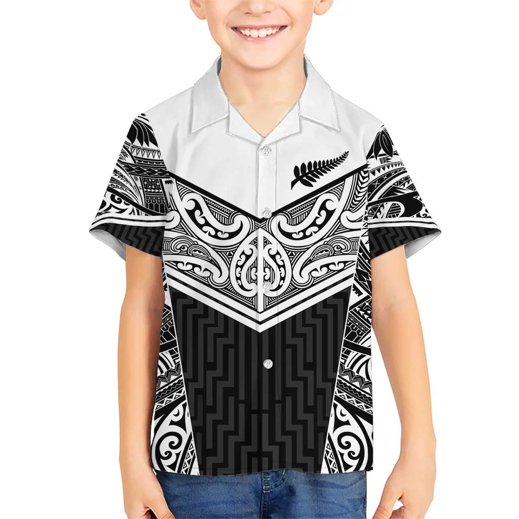 New Zealand Black Fern Custom Hawaiian Shirt Maori Tukutuku Black-white Motif