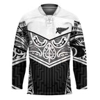 New Zealand Black Fern Custom Hockey Jersey Maori Tukutuku Black-white Motif - Aussie Hoodie