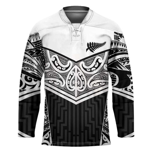 New Zealand Black Fern Custom Hockey Jersey Maori Tukutuku Black-white Motif - Aussie Hoodie