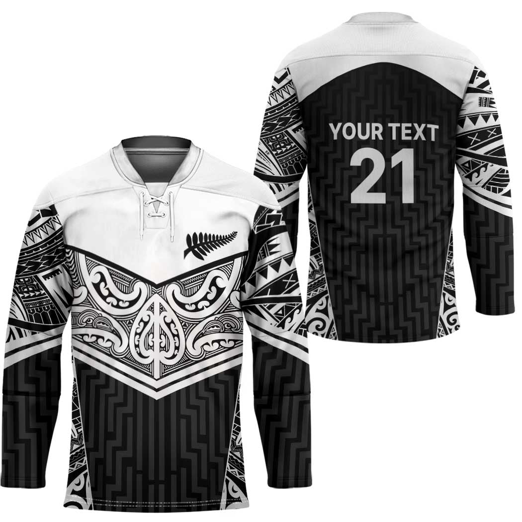 New Zealand Black Fern Custom Hockey Jersey Maori Tukutuku Black-white Motif - Aussie Hoodie