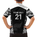 New Zealand Black Fern Custom Kid Hawaiian Shirt Maori Tukutuku Black-white Motif