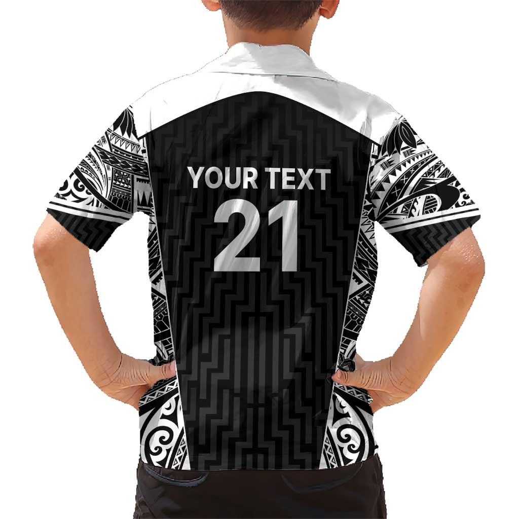 New Zealand Black Fern Custom Kid Hawaiian Shirt Maori Tukutuku Black-white Motif