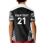 New Zealand Black Fern Custom Kid Polo Shirt Maori Tukutuku Black-white Motif