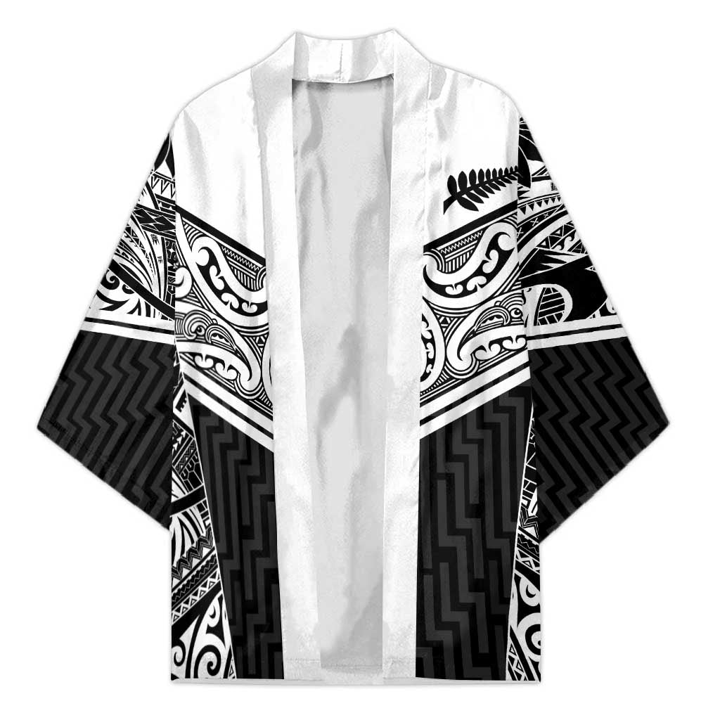 New Zealand Black Fern Custom Kimono Maori Tukutuku Black-white Motif - Aussie Hoodie