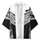 New Zealand Black Fern Custom Kimono Maori Tukutuku Black-white Motif - Aussie Hoodie