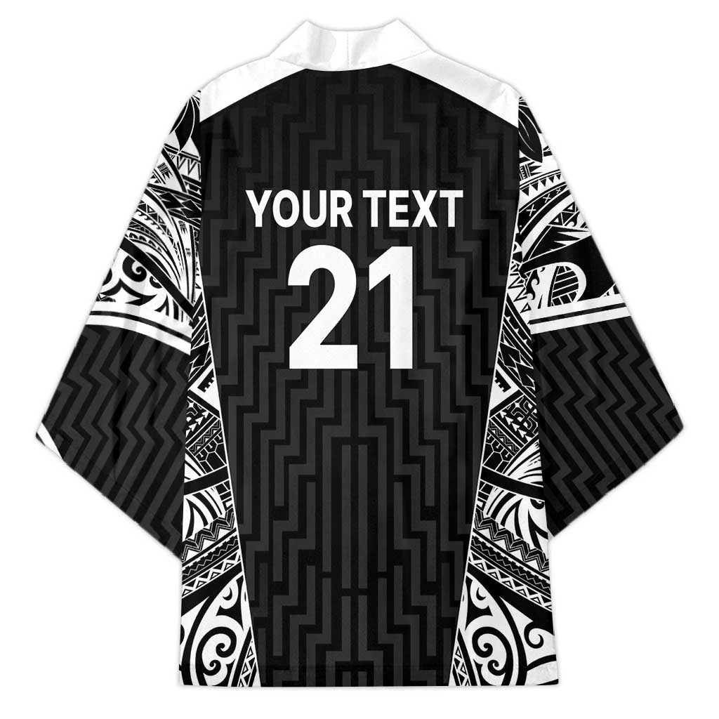 New Zealand Black Fern Custom Kimono Maori Tukutuku Black-white Motif - Aussie Hoodie