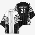New Zealand Black Fern Custom Kimono Maori Tukutuku Black-white Motif - Aussie Hoodie