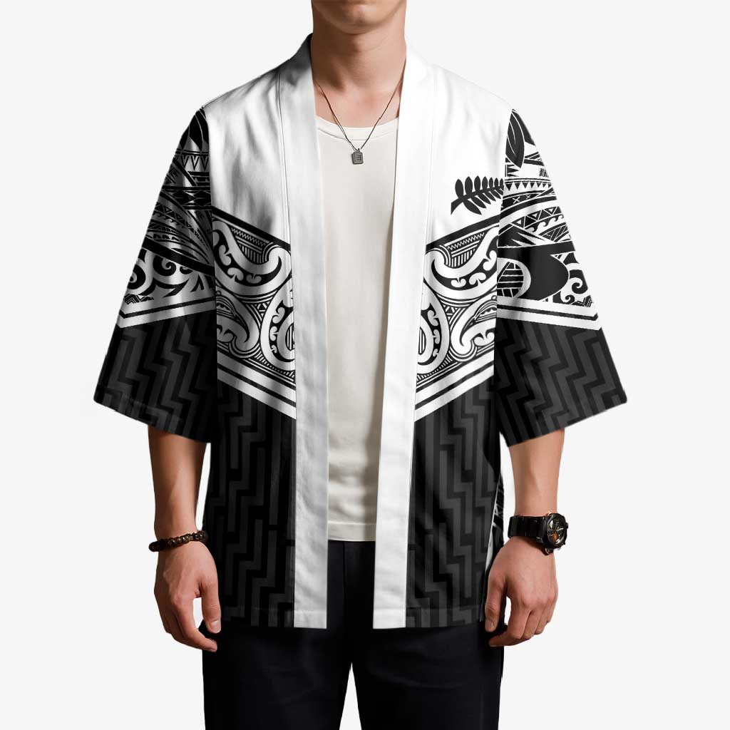 New Zealand Black Fern Custom Kimono Maori Tukutuku Black-white Motif - Aussie Hoodie