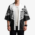 New Zealand Black Fern Custom Kimono Maori Tukutuku Black-white Motif - Aussie Hoodie