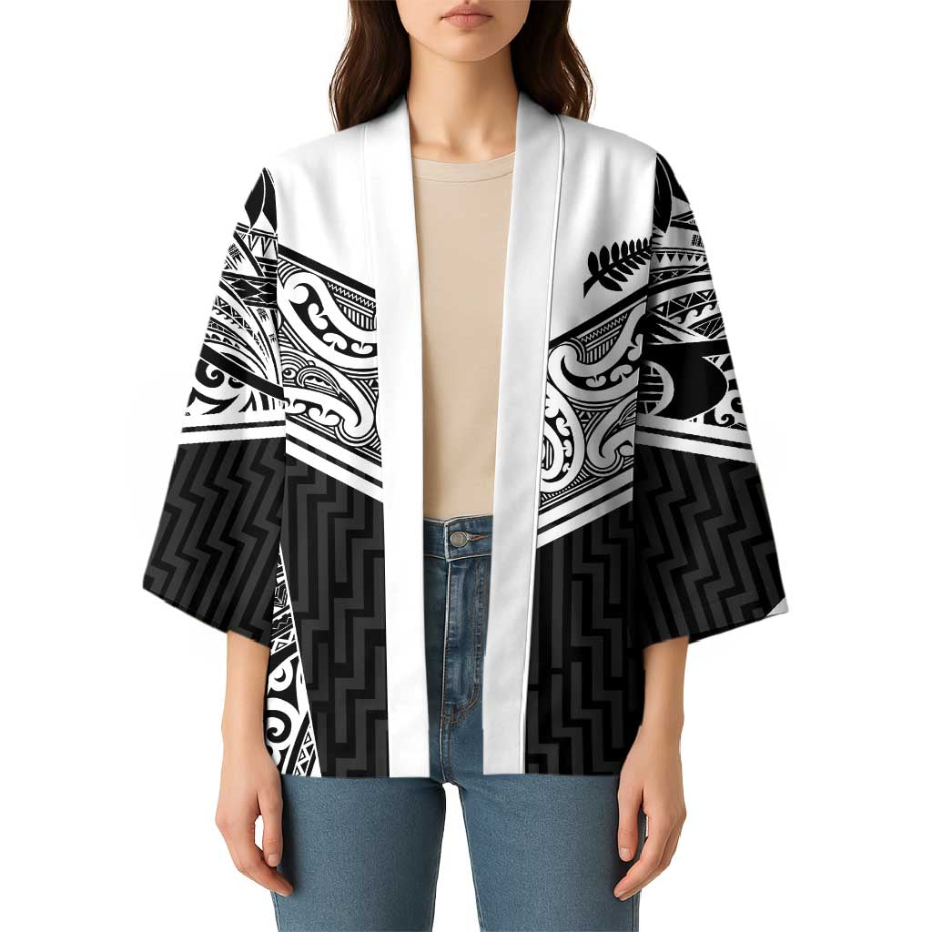 New Zealand Black Fern Custom Kimono Maori Tukutuku Black-white Motif - Aussie Hoodie