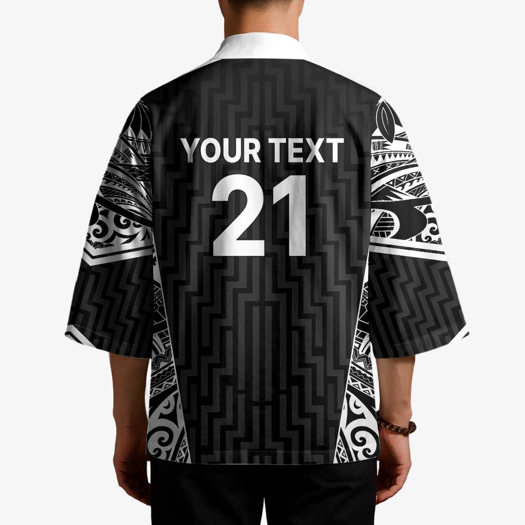 New Zealand Black Fern Custom Kimono Maori Tukutuku Black-white Motif - Aussie Hoodie