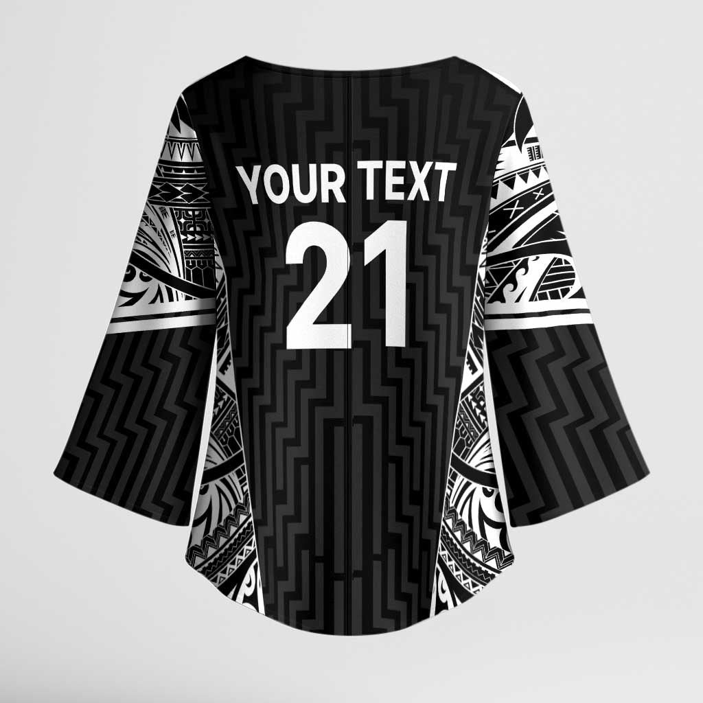 New Zealand Black Fern Custom Kimono Sleeve Blouse Maori Tukutuku Black-white Motif - Aussie Hoodie