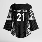 New Zealand Black Fern Custom Kimono Sleeve Blouse Maori Tukutuku Black-white Motif - Aussie Hoodie