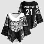 New Zealand Black Fern Custom Kimono Sleeve Blouse Maori Tukutuku Black-white Motif - Aussie Hoodie