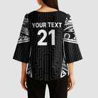 New Zealand Black Fern Custom Kimono Sleeve Blouse Maori Tukutuku Black-white Motif - Aussie Hoodie