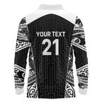 New Zealand Black Fern Custom Long Sleeve Polo Shirt Maori Tukutuku Black-white Motif