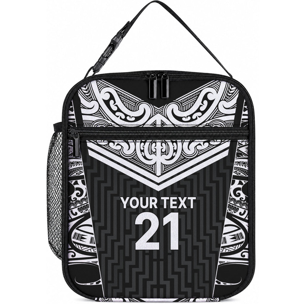 New Zealand Black Fern Custom Lunch Bag Maori Tukutuku Black-white Motif