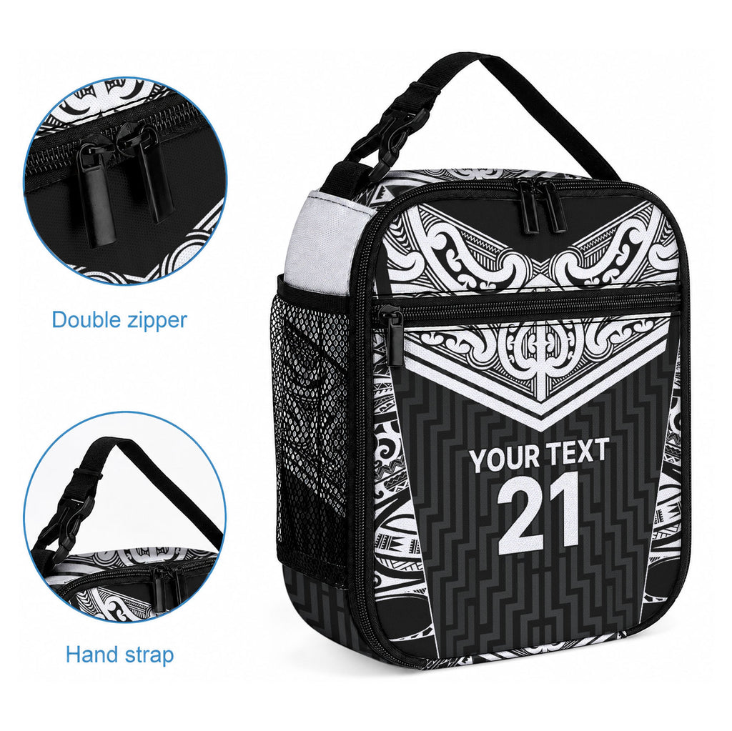 New Zealand Black Fern Custom Lunch Bag Maori Tukutuku Black-white Motif