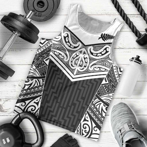 New Zealand Black Fern Custom Men Tank Top Maori Tukutuku Black-white Motif