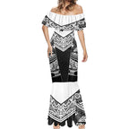 New Zealand Black Fern Custom Mermaid Dress Maori Tukutuku Black-white Motif