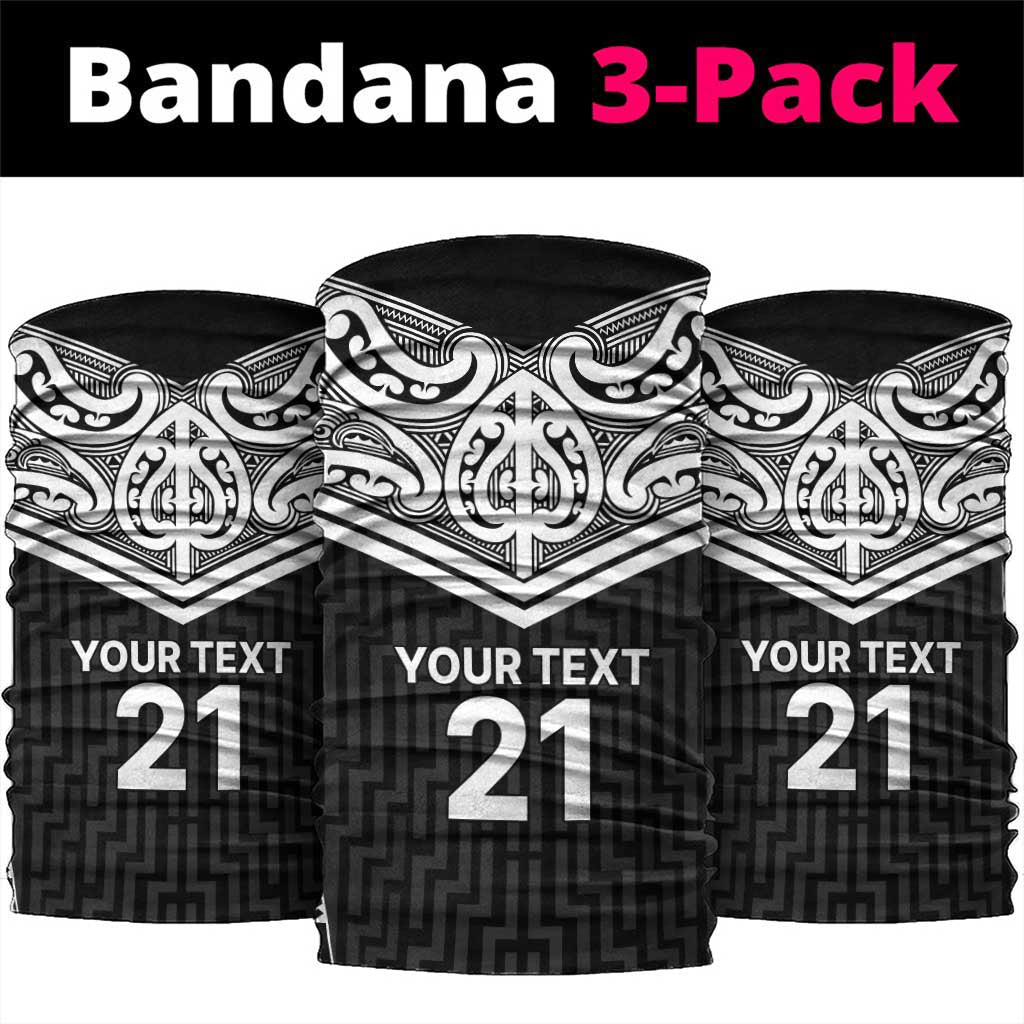 New Zealand Black Fern Custom Neck Gaiter Maori Tukutuku Black-white Motif - Aussie Hoodie