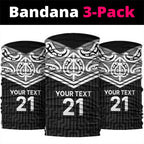 New Zealand Black Fern Custom Neck Gaiter Maori Tukutuku Black-white Motif - Aussie Hoodie