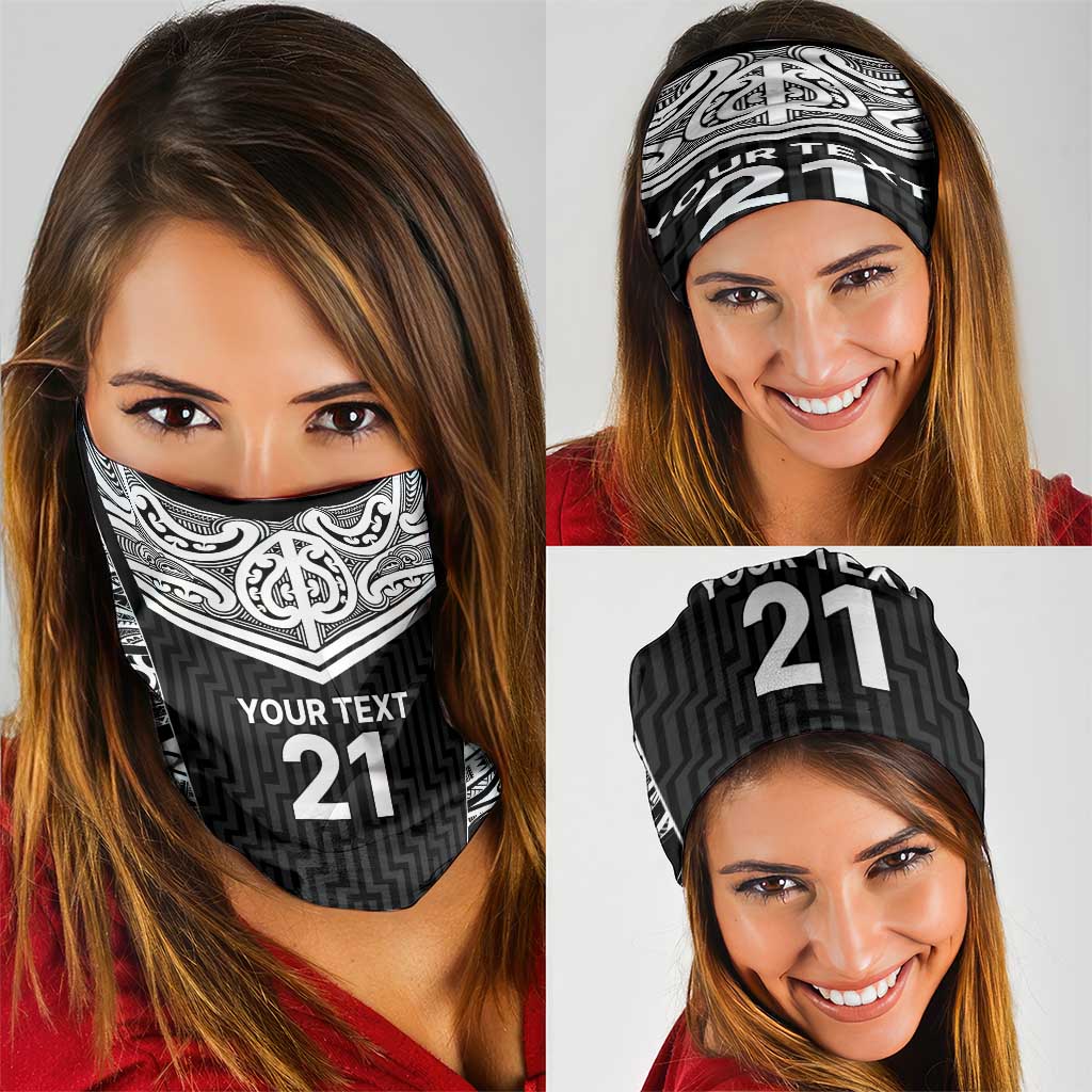New Zealand Black Fern Custom Neck Gaiter Maori Tukutuku Black-white Motif - Aussie Hoodie