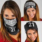 New Zealand Black Fern Custom Neck Gaiter Maori Tukutuku Black-white Motif - Aussie Hoodie