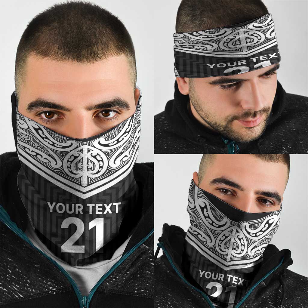New Zealand Black Fern Custom Neck Gaiter Maori Tukutuku Black-white Motif - Aussie Hoodie