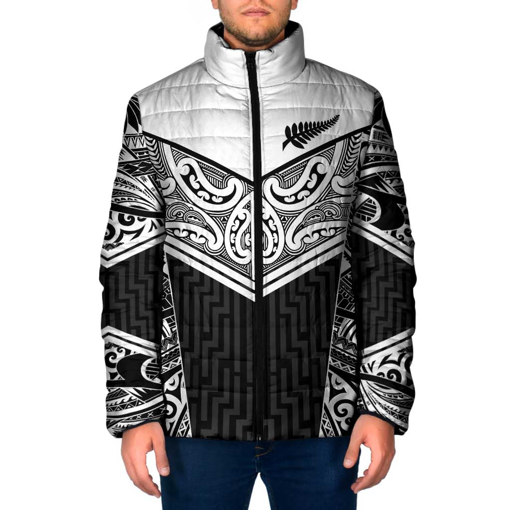 New Zealand Black Fern Custom Padded Jacket Maori Tukutuku Black-white Motif - Aussie Hoodie