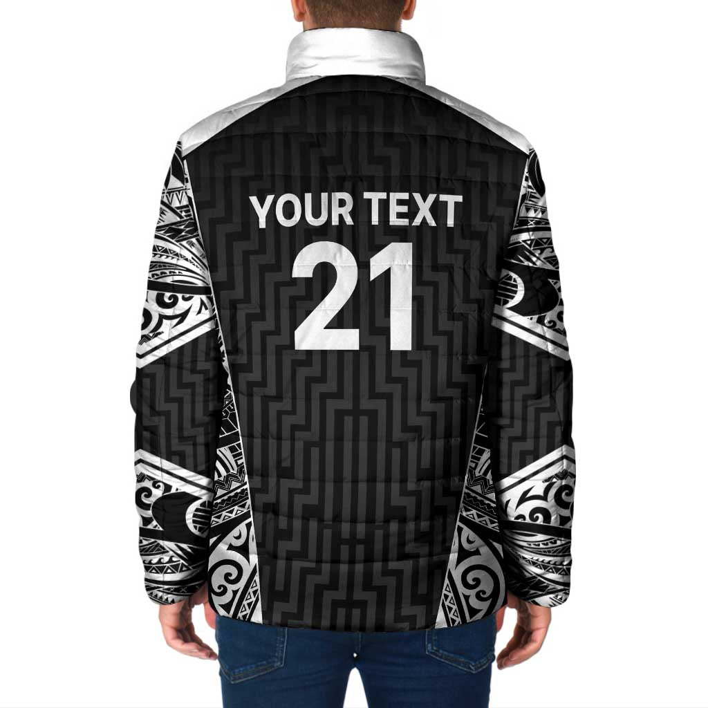 New Zealand Black Fern Custom Padded Jacket Maori Tukutuku Black-white Motif - Aussie Hoodie